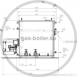 Чертеж водогрейного газового котла 1,4 МВт вид 2